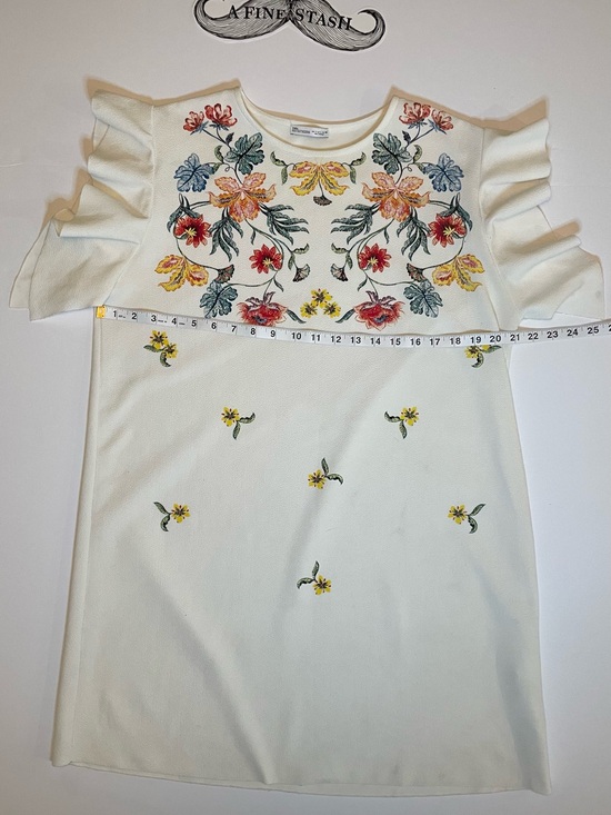 Zara Dresses & Skirts - Zara White Floral Ruffle Sleeve Shift Mini Dress Boho Sz L